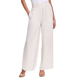 NEW BAR III Womens silky slinky polyester pull on pockets wide leg pants Ivory L